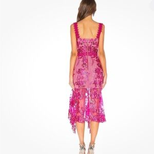 Bronx and Banco Eva Midi Dress Fuchsia Pink Lace Floral (Large)